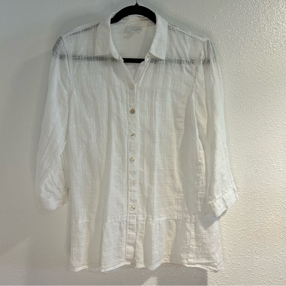 J. Jill Textured White Button-Down Shirt Size Small - Picture 1 of 7